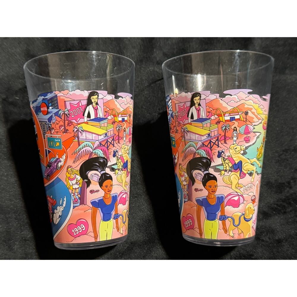McDonalds x Barbie Set of 2 Drinking Glasses Plastic Cups